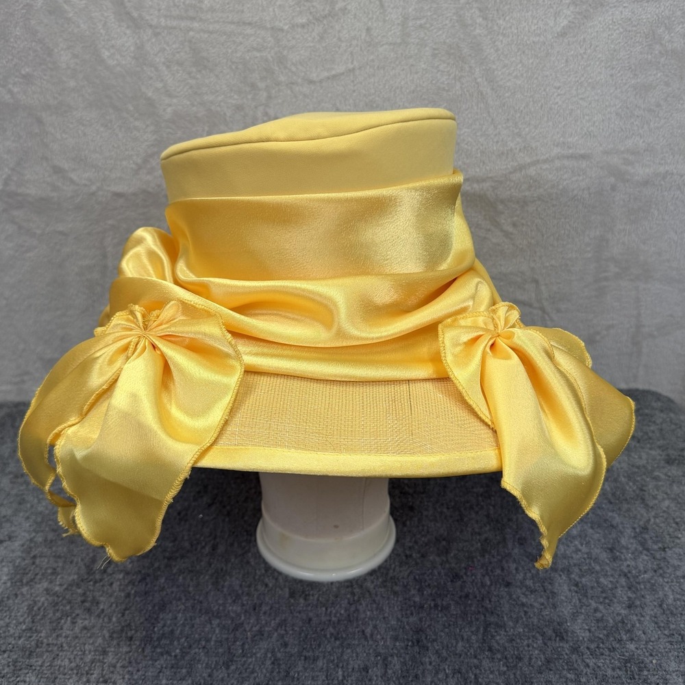 Elite Champagne Hat Sun Womens Yellow Wide Brim Bow VTG Derby Church Wedding